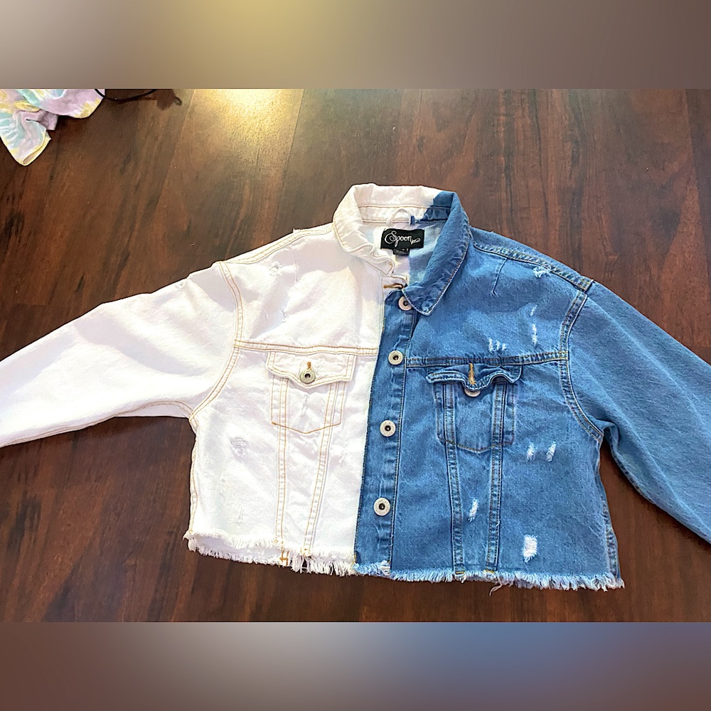 white and blue denim jacket 🧥